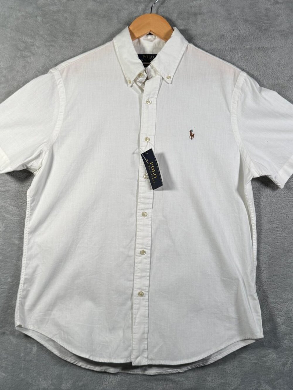 Polo Ralph Lauren Shirt Mens M White Short Sleeve Classic Fit Chambray $120
